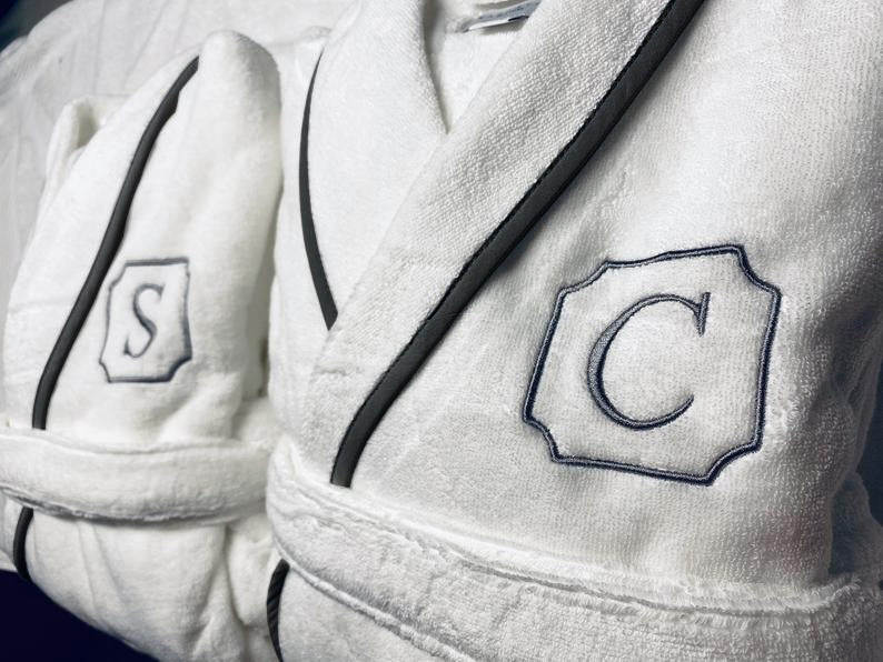 Turkish Plush Robe with Piping, 100% Cotton, Cotton Gift for Couples, Personalized and Monogrammed Robe | Made in Turkey, Birthday Gift