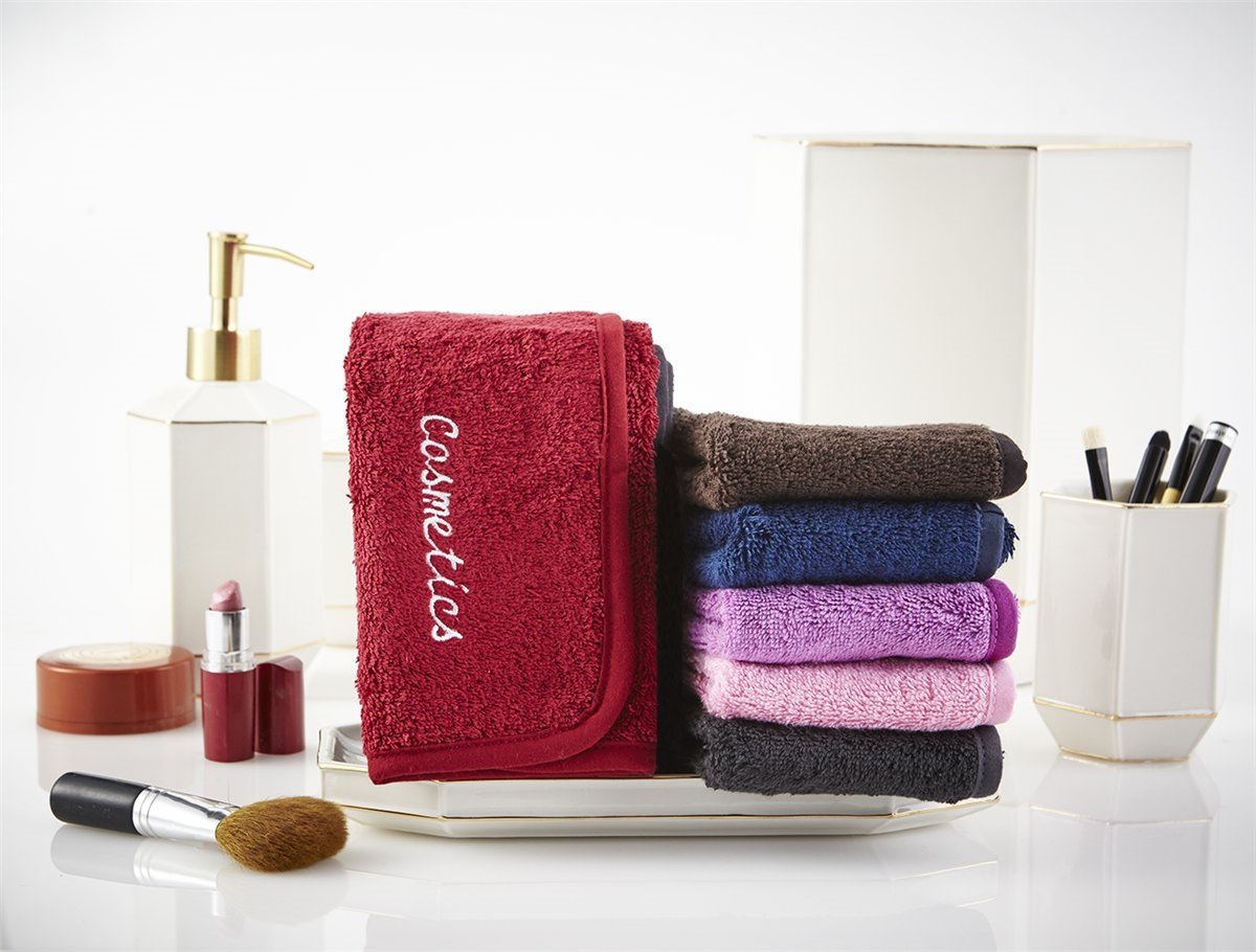 Parador® Chic Embroidered Cosmetics Removal Facecloths Set of 4, Embroidered Makeup Towels 13" x 13", 100% Pure Turkish Cotton