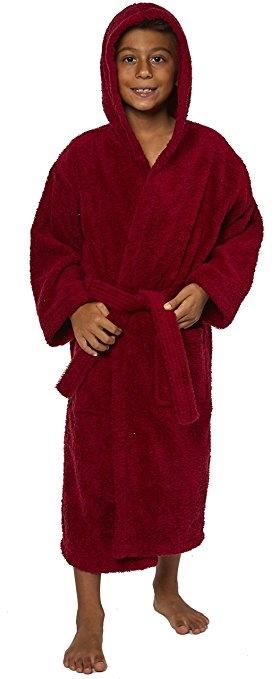 TurkishTowels Parador Hooded Terry Boys Bath Robe - Burgandy