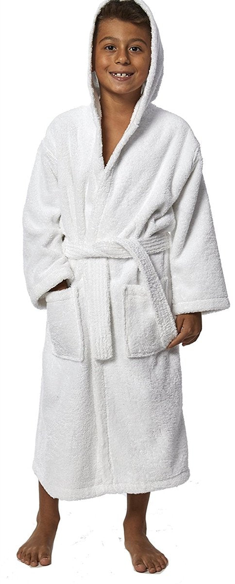 TurkishTowels Parador Hooded Terry Boys Bath Robe - White