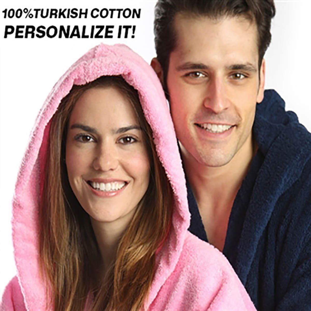 Monogrammed Hooded Turkish Terry Bath Robe, Parador® Personalized Bathrobe Embroidered Terry Cotton Robe 100% Combed Pure Cotton Valentines